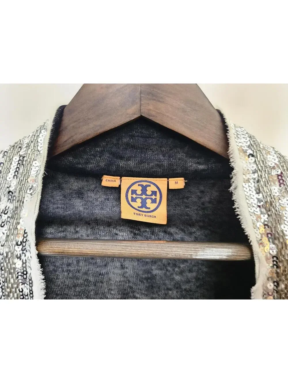 Tory Burch Cardigan Black & Silver Women Size M Linen Sheer